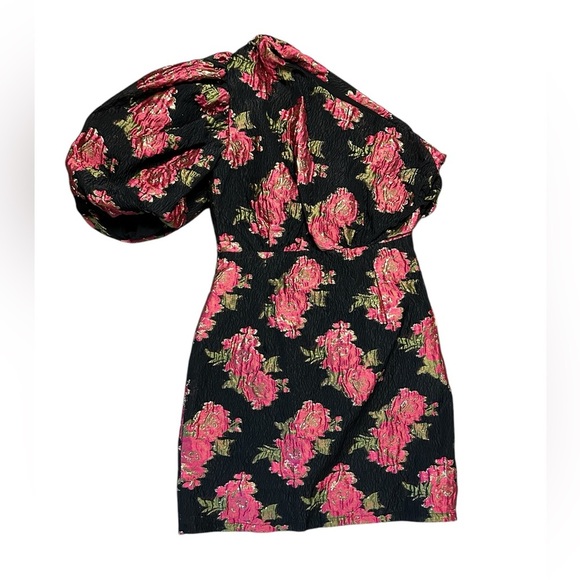 Dream Sister Jane one shoulder jacquard mini dress in red and gold Small - Picture 7 of 7